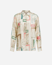 Chemise en twill de soie imprimée placée, invitation au théâtre