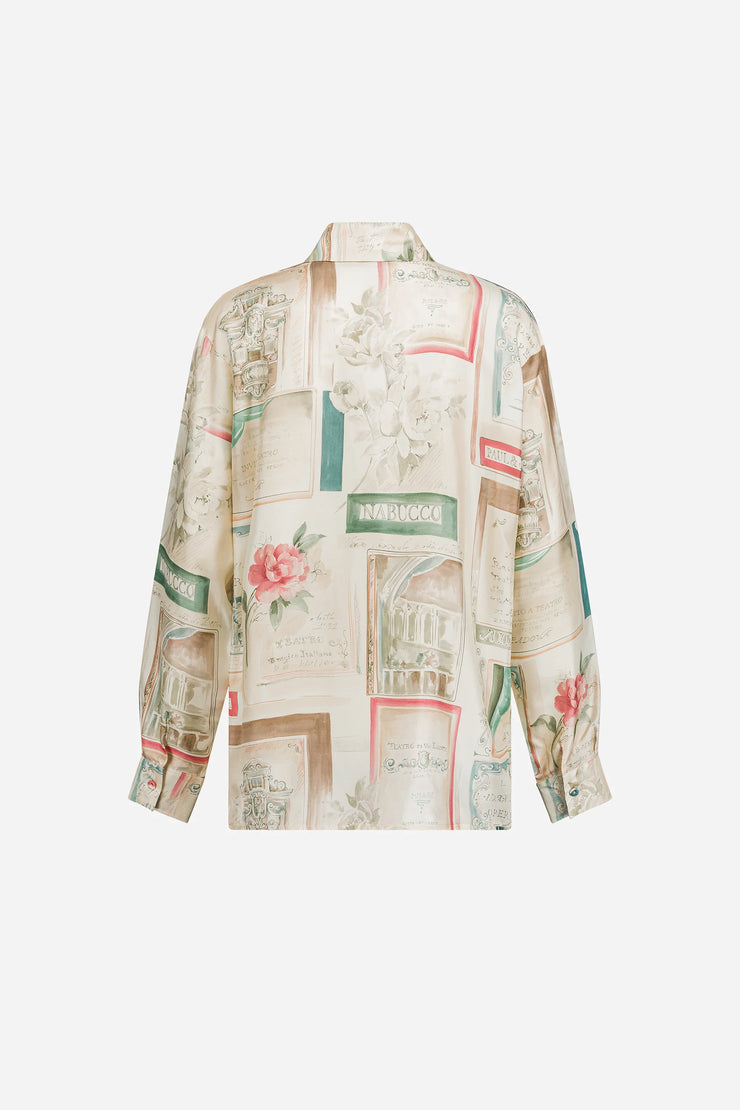 Chemise en twill de soie imprimée placée, invitation au théâtre