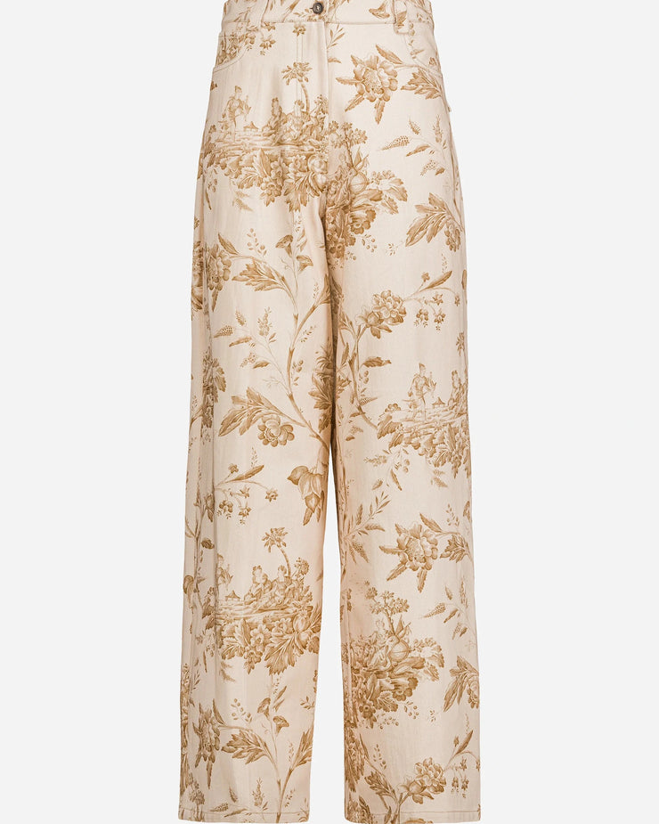 Pantalon en twill de coton imprimé toile de Jouy