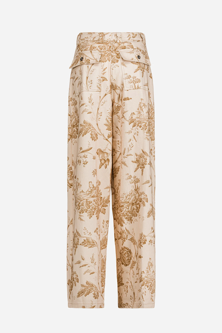 Pantalon en twill de coton imprimé toile de Jouy