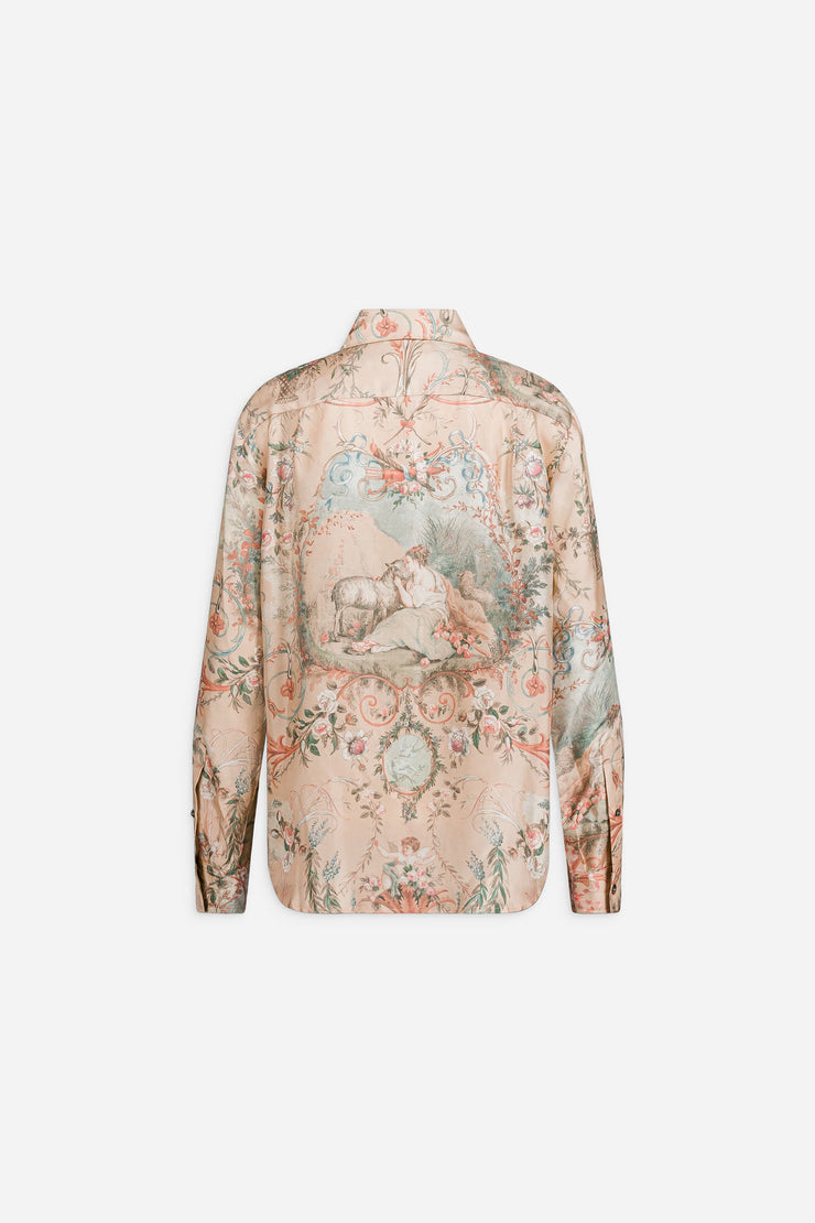 Chemise en twill de soie imprimée d'une scène bucolique