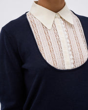 Pull en bi matière coton, soie et laine mérinos