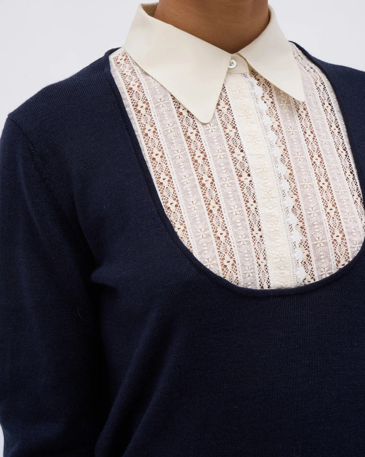 Pull en bi matière coton, soie et laine mérinos