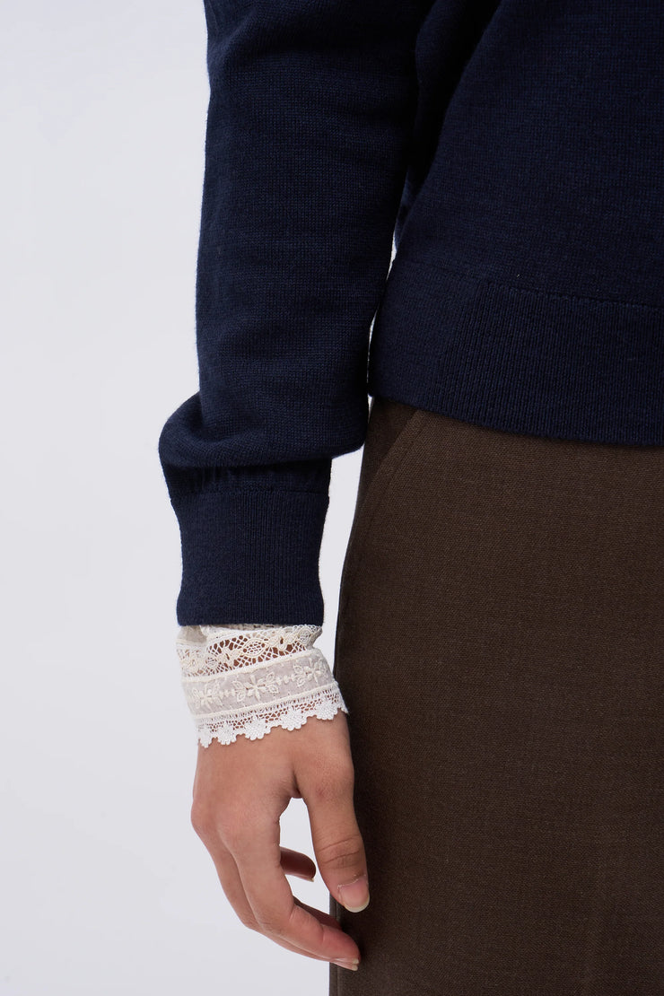 Pull en bi matière coton, soie et laine mérinos