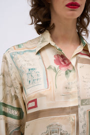 Chemise en twill de soie imprimée placée, invitation au théâtre