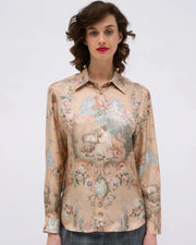 Chemise en twill de soie imprimée d'une scène bucolique