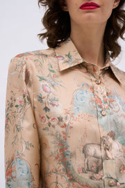Chemise en twill de soie imprimée d'une scène bucolique