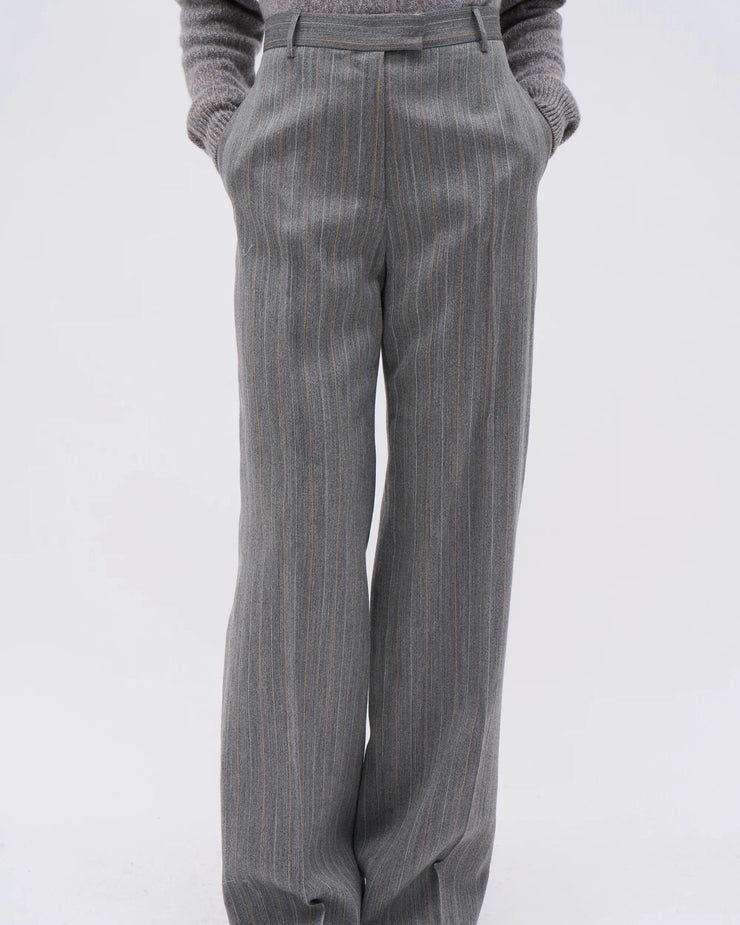 Pantalon en twill de laine et soie rayée