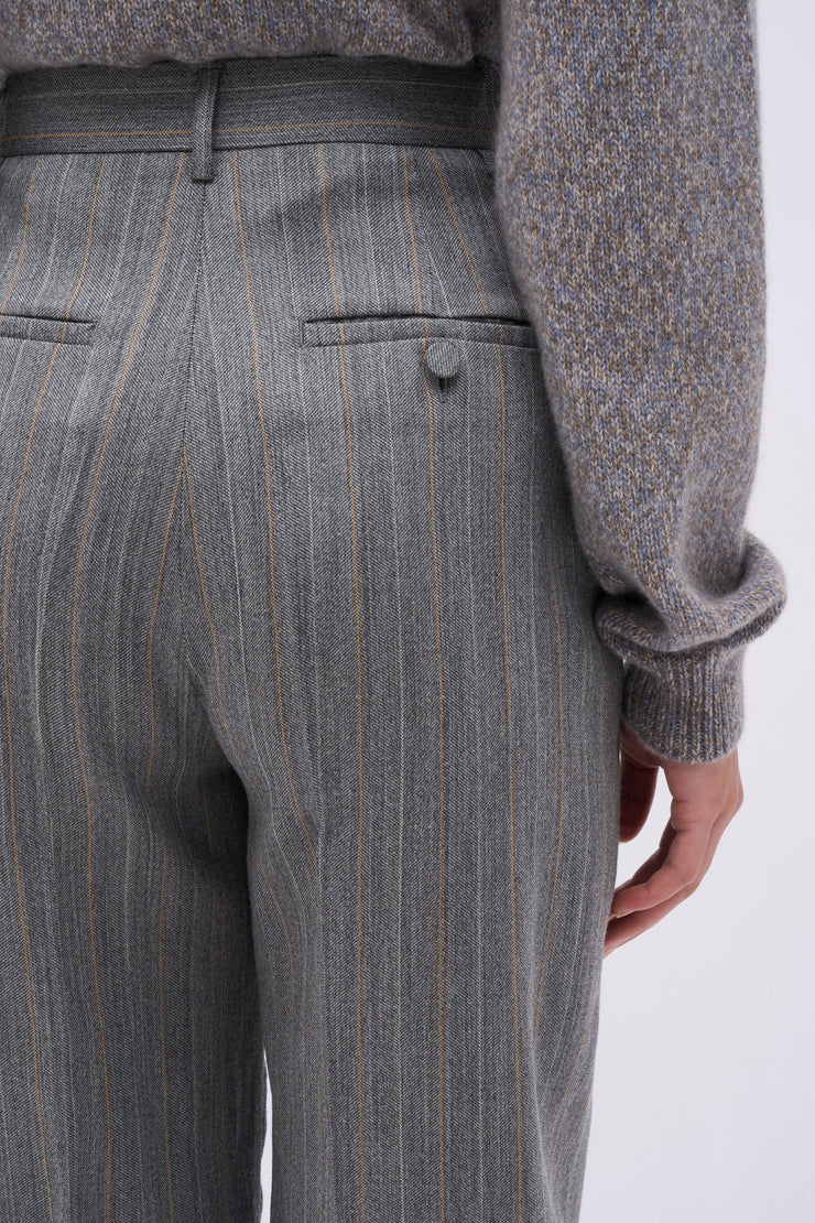 Pantalon en twill de laine et soie rayée