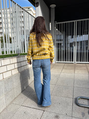 Blouson court en laine vierge à carreaux raccordés