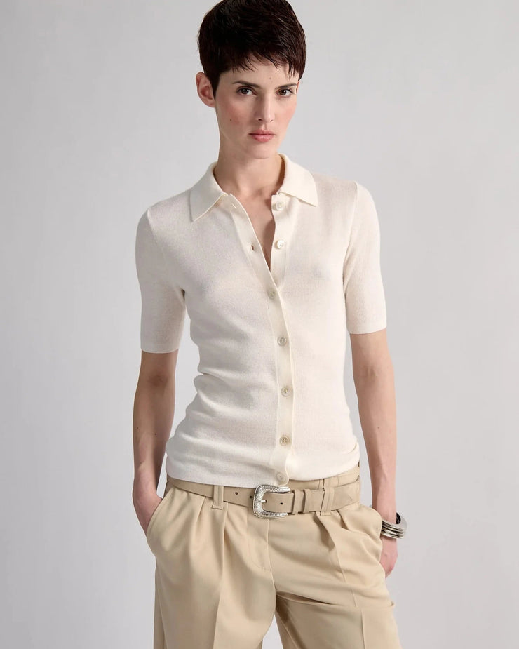 PULL POLO EN MAILLE IVOIRE OU MARINE