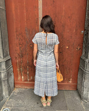 Robe à Nœud Femme Bleu Marine et Ivoire Vichy