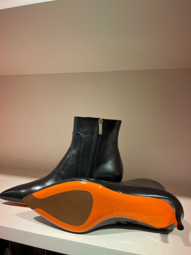 Bottine à talon mi-haut en cuir noir pour femme