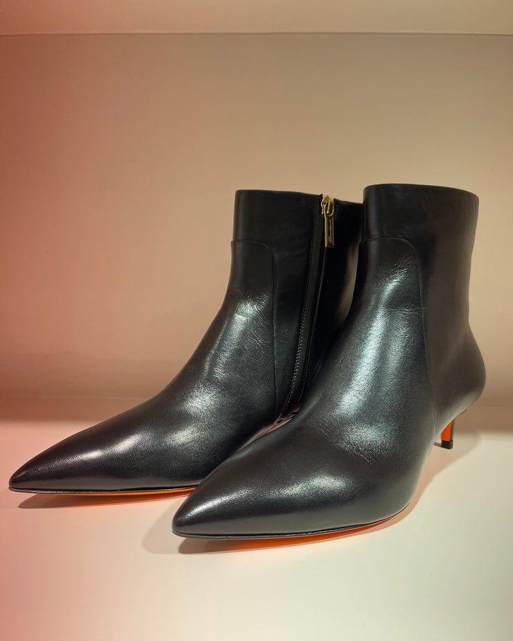 Bottine à talon mi-haut en cuir noir pour femme