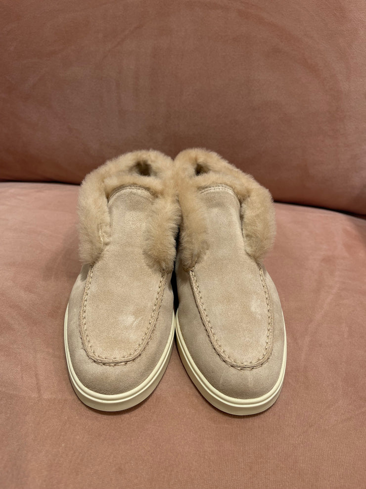 Desert boot en daim beige fourrée pour femme