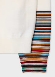 Pull Femme Crème avec Poignets 'Signature Stripe' en Laine Mérinos