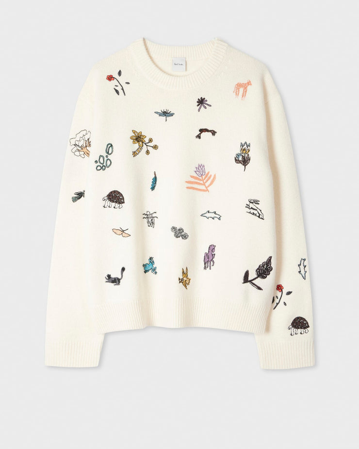 Pull brodé crème "petites bêtes"