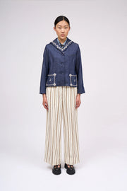 Veste courte droite a col vareuse en Denim brut