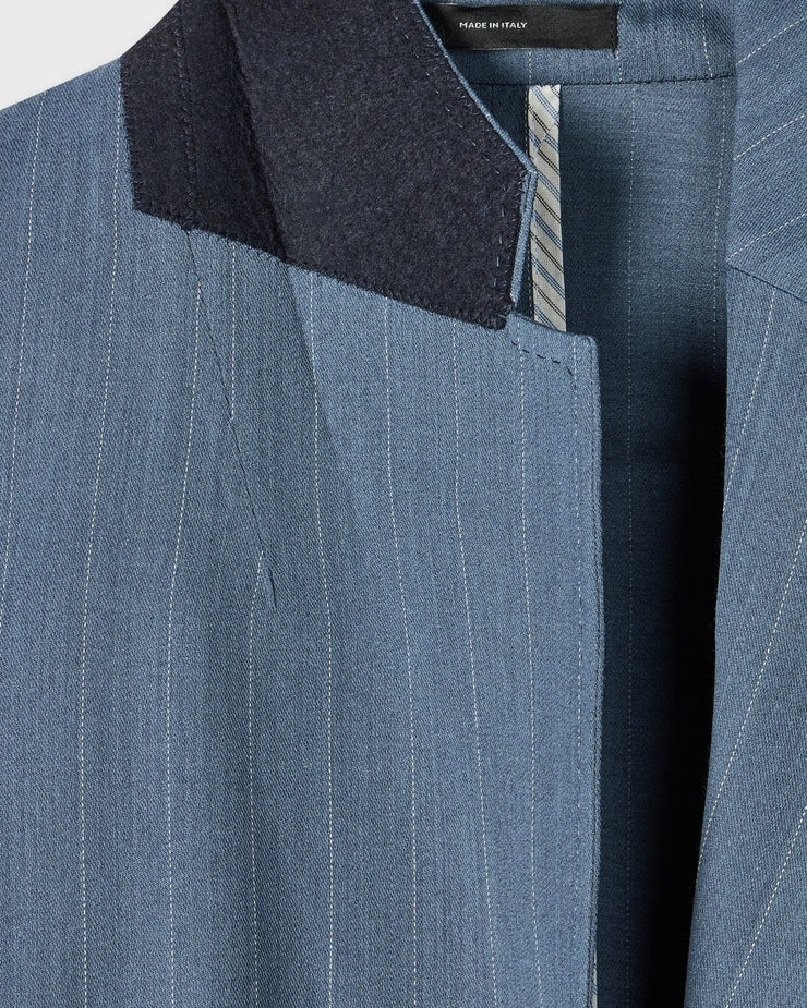 Veste Femme Bleu Ardoise à Rayures Fines Non Doublée à Deux Boutons