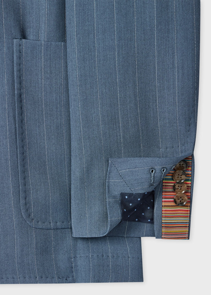Veste Femme Bleu Ardoise à Rayures Fines Non Doublée à Deux Boutons