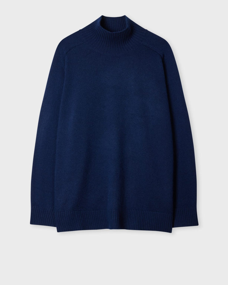 Pull à Col Roulé Femme Bleu Marine en Cachemire Mélangé