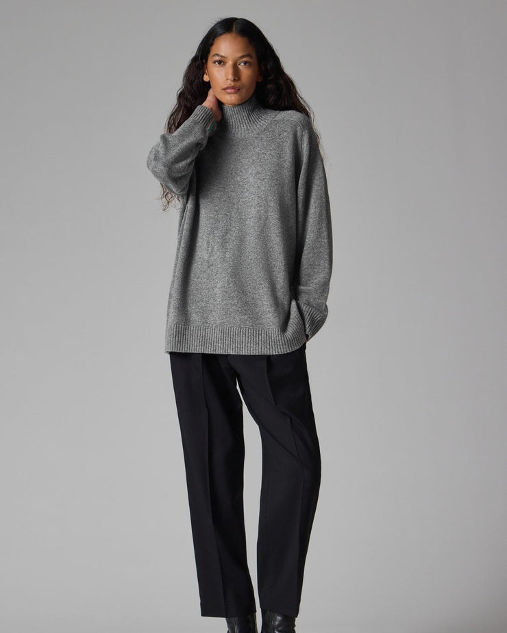 Pull à Col Roulé Femme Gris Foncé en Cachemire Mélangé