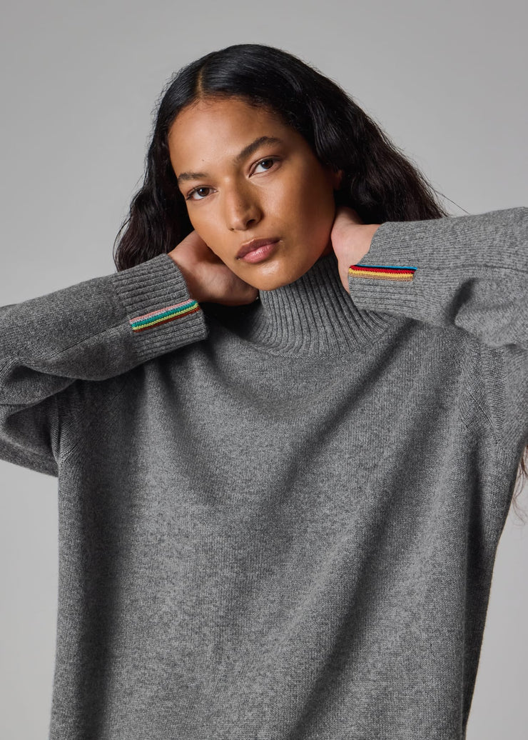 Pull à Col Roulé Femme Gris Foncé en Cachemire Mélangé