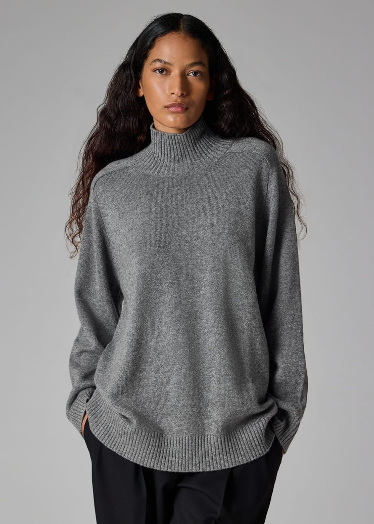 Pull à Col Roulé Femme Gris Foncé en Cachemire Mélangé