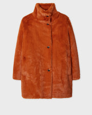 Manteau en fausse fourrure orange rouille pour femme