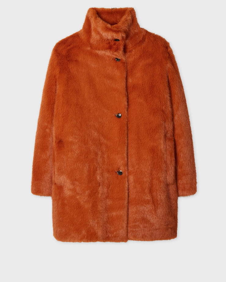 Manteau en fausse fourrure orange rouille pour femme