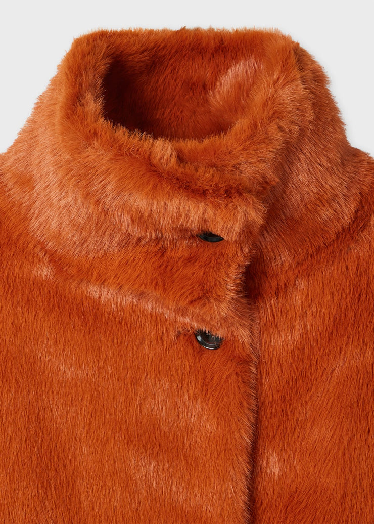 Manteau en fausse fourrure orange rouille pour femme