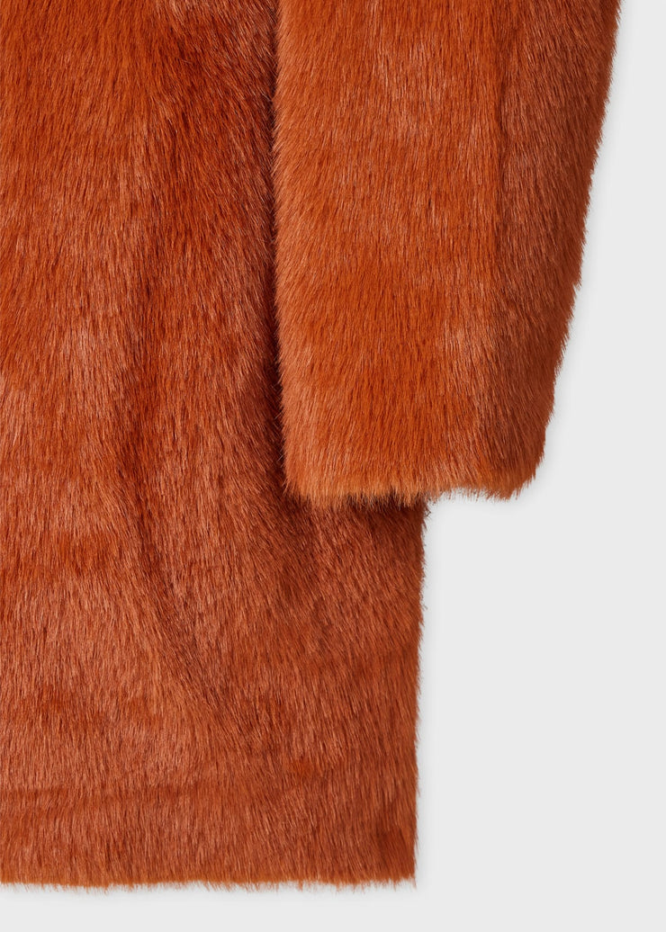 Manteau en fausse fourrure orange rouille pour femme