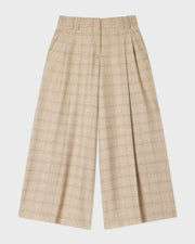 Pantalon large à carreaux en laine mélangé pour femme