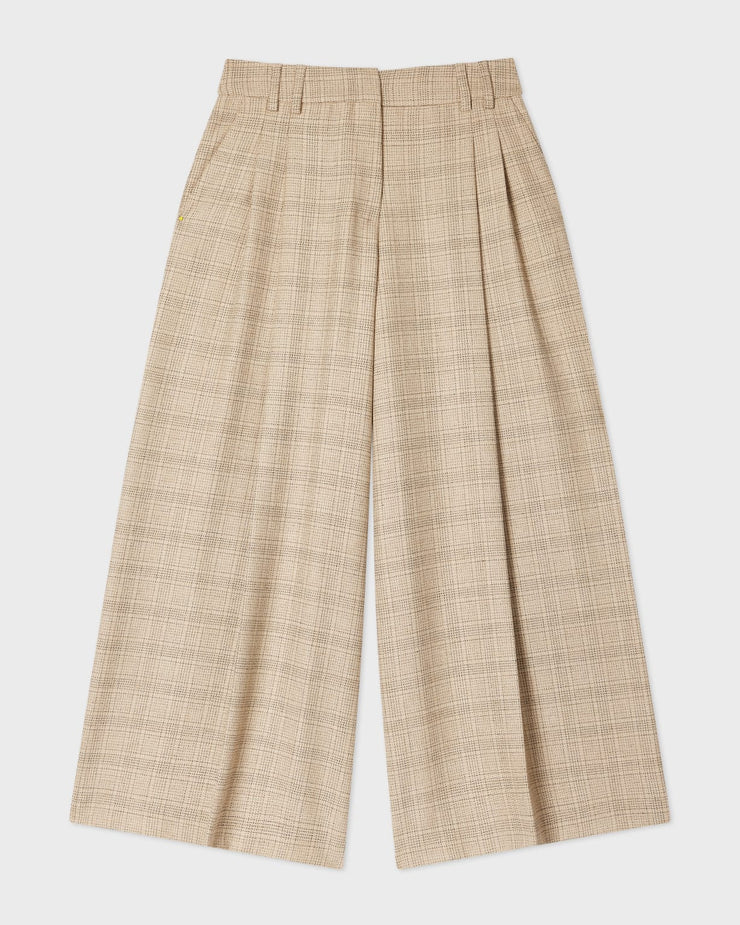Pantalon large à carreaux en laine mélangé pour femme