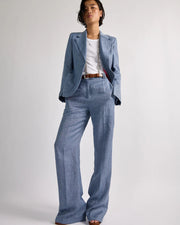 Veste cintrée en toile lin et coton bleu