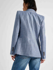 Veste cintrée en toile lin et coton bleu
