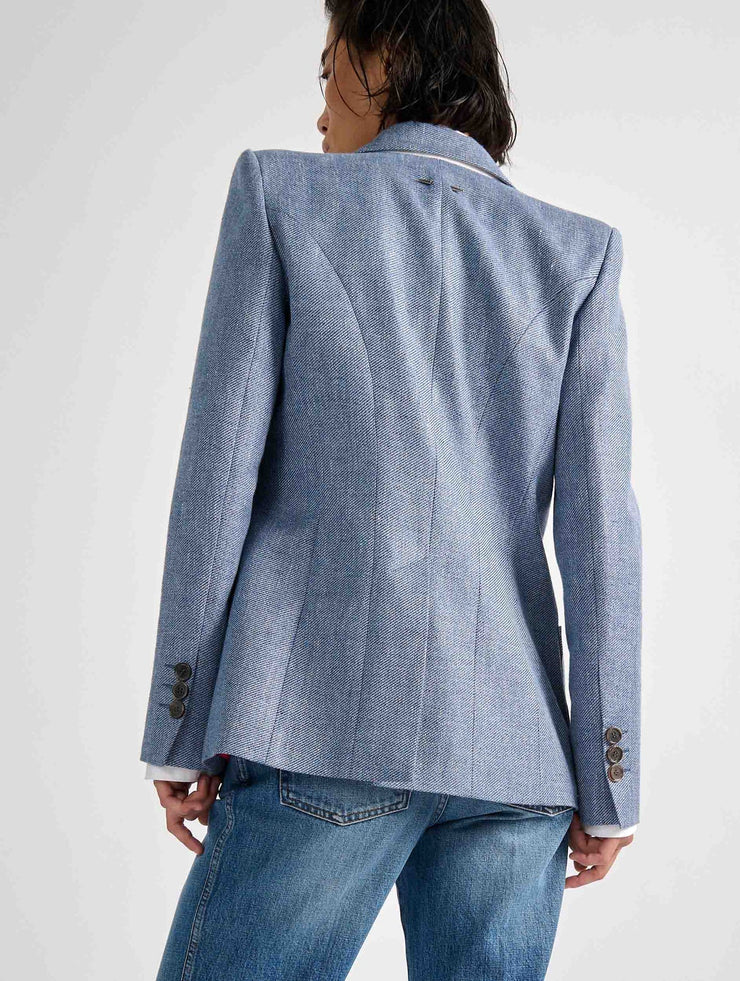 Veste cintrée en toile lin et coton bleu