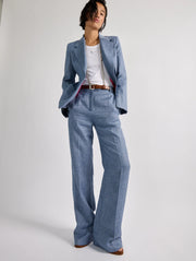 Veste cintrée en toile lin et coton bleu