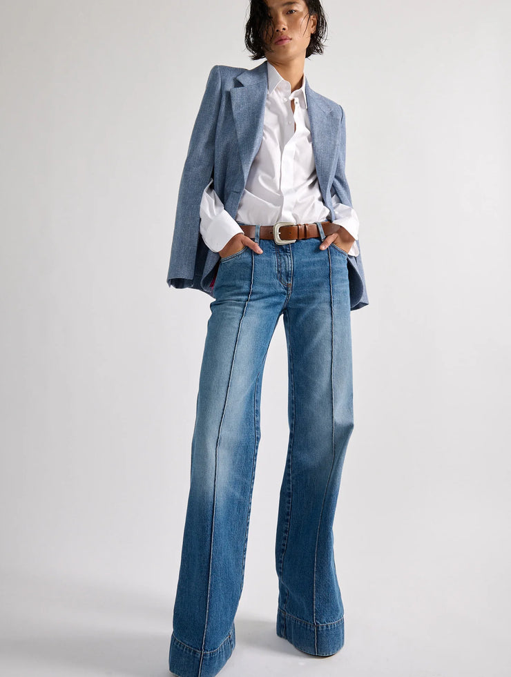 Veste cintrée en toile lin et coton bleu