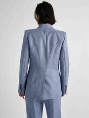 Veste cintrée en toile lin et coton bleu