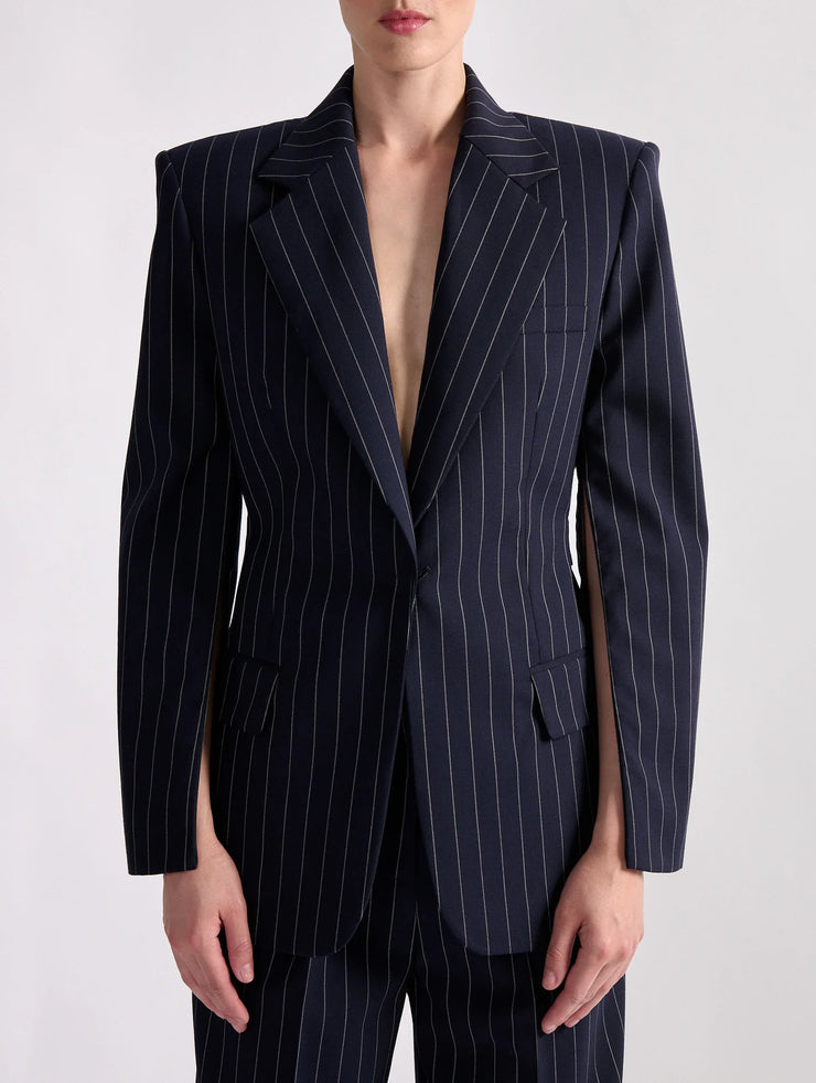 Veste cintrée à rayures tennis marine