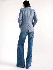 Veste cintrée en toile lin et coton bleu