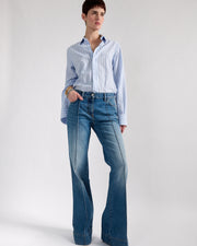 Jean flare en denim bleu