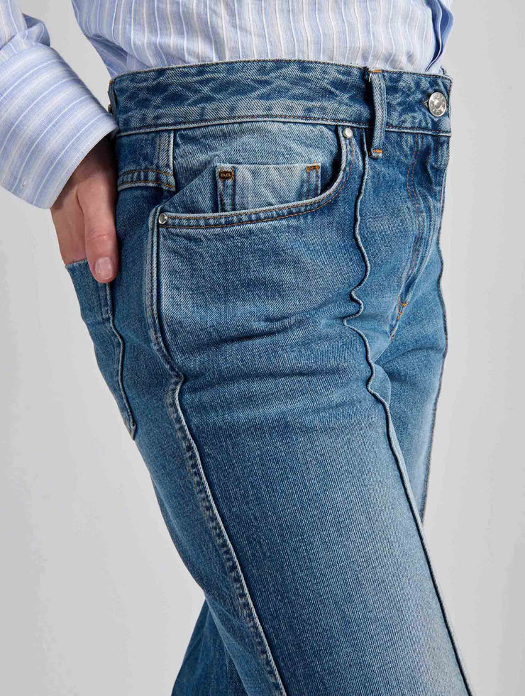 Jean flare en denim bleu