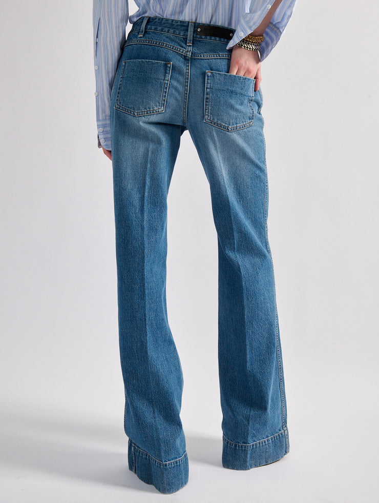 Jean flare en denim bleu