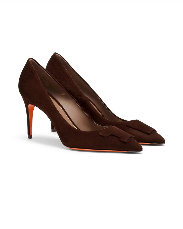 Escarpin en daim brun foncé