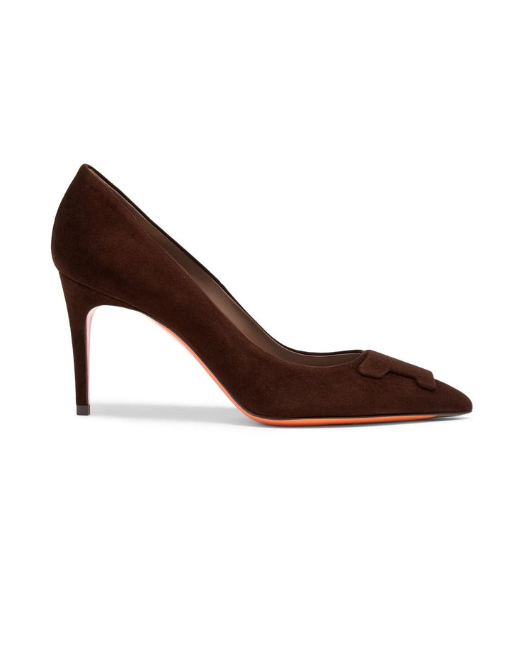 Escarpin en daim brun foncé