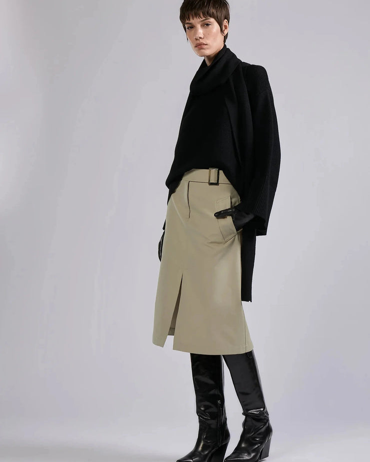 Jupe trapèze en gabardine de laine et coton sable