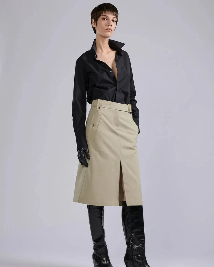 Jupe trapèze en gabardine de laine et coton sable