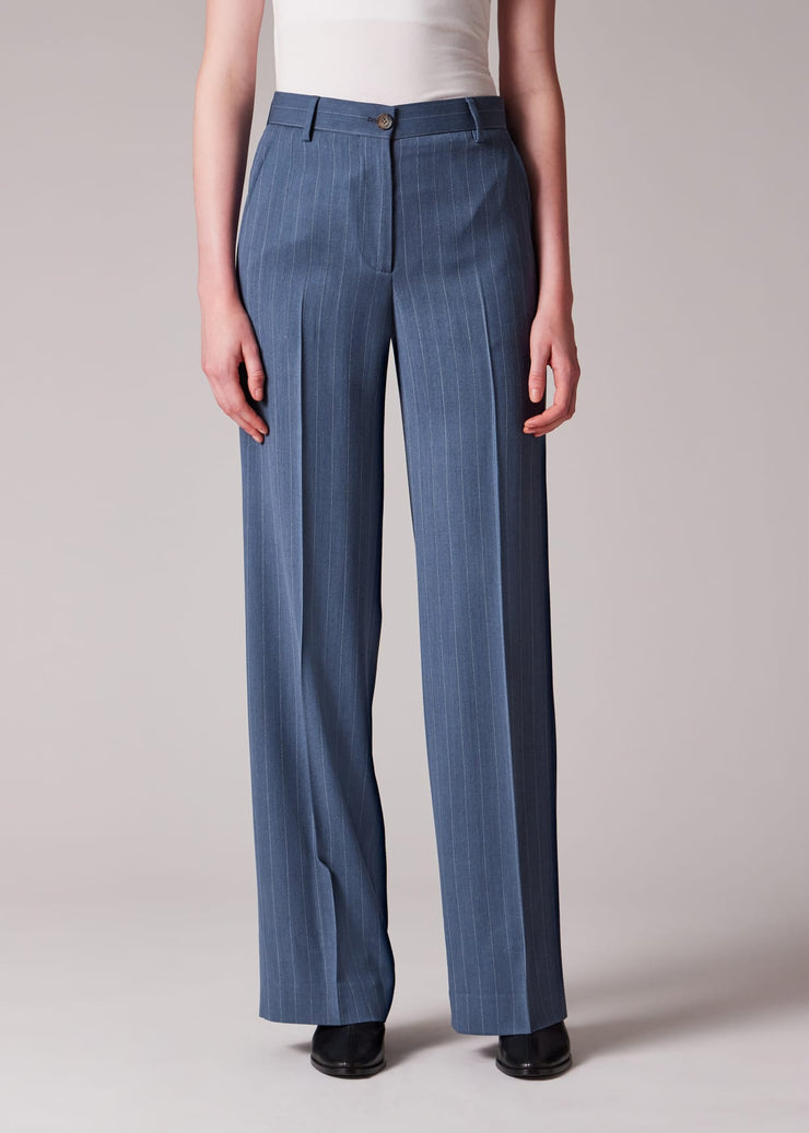 Pantalon bleu ardoise à fines rayures